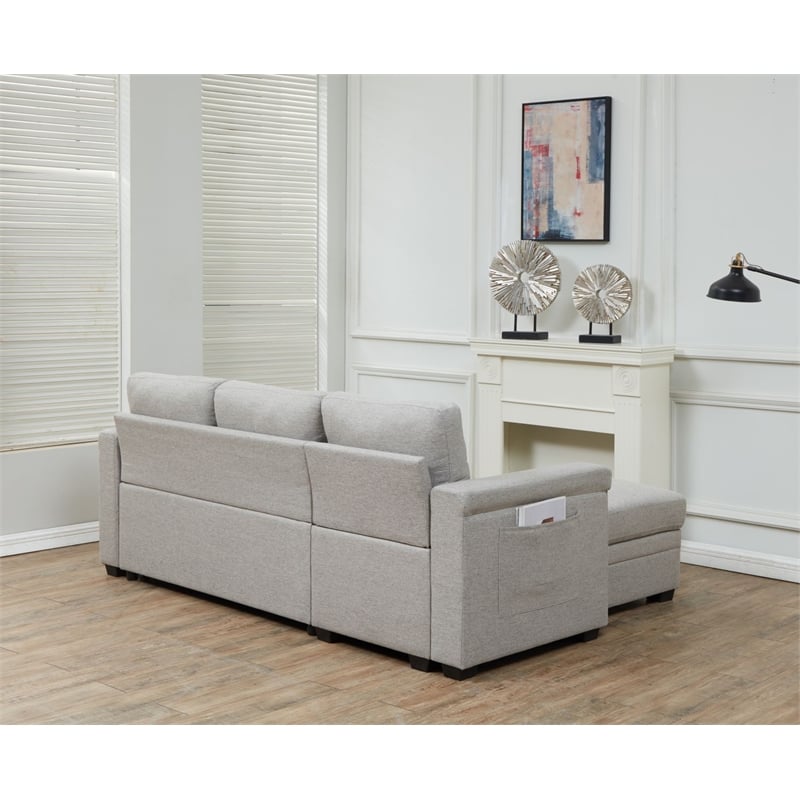 Pemberly Row Storage Reversible Conversible Sectional Sofa Sleeper in Gray