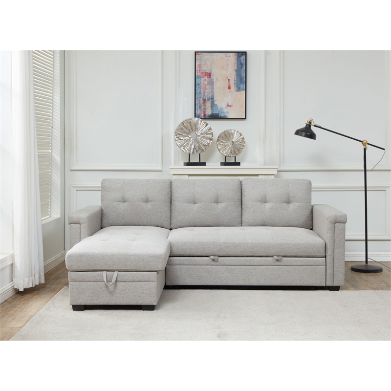 Pemberly Row Storage Reversible Conversible Sectional Sofa Sleeper in Gray