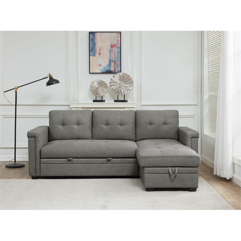 Pemberly Row Storage Reversible Conversible Sectional Sofa Sleeper in Dark Gray