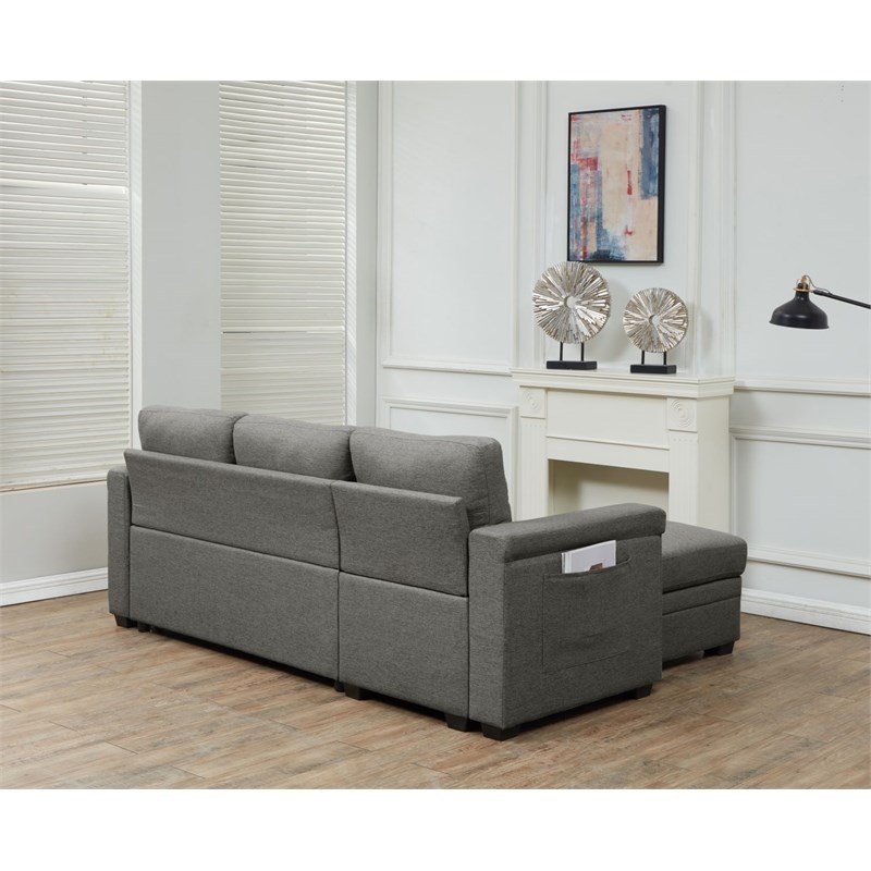 Pemberly Row Storage Reversible Conversible Sectional Sofa Sleeper in Dark Gray