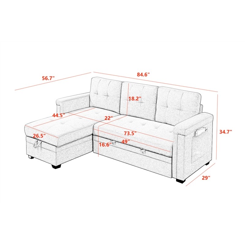 Pemberly Row Storage Reversible Conversible Sectional Sofa Sleeper in Dark Gray