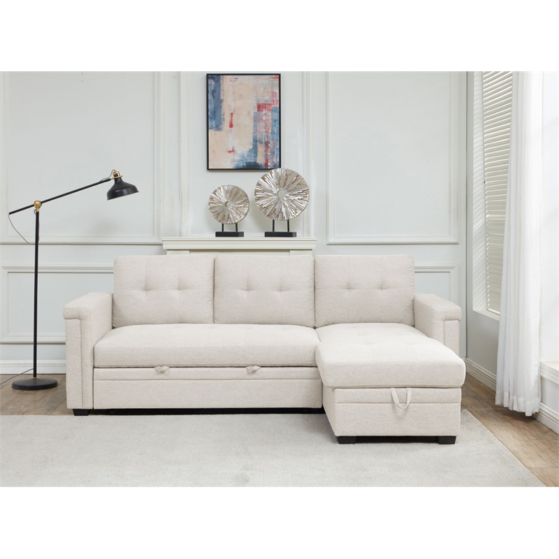 Pemberly Row Storage Reversible Conversible Sectional Sofa Sleeper in Cream