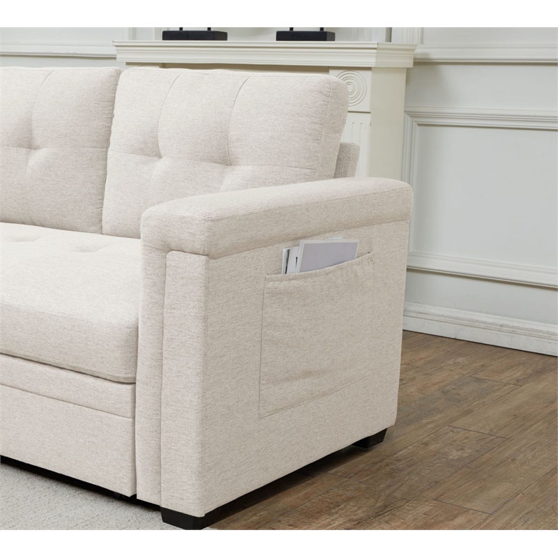 Pemberly Row Storage Reversible Conversible Sectional Sofa Sleeper in Cream