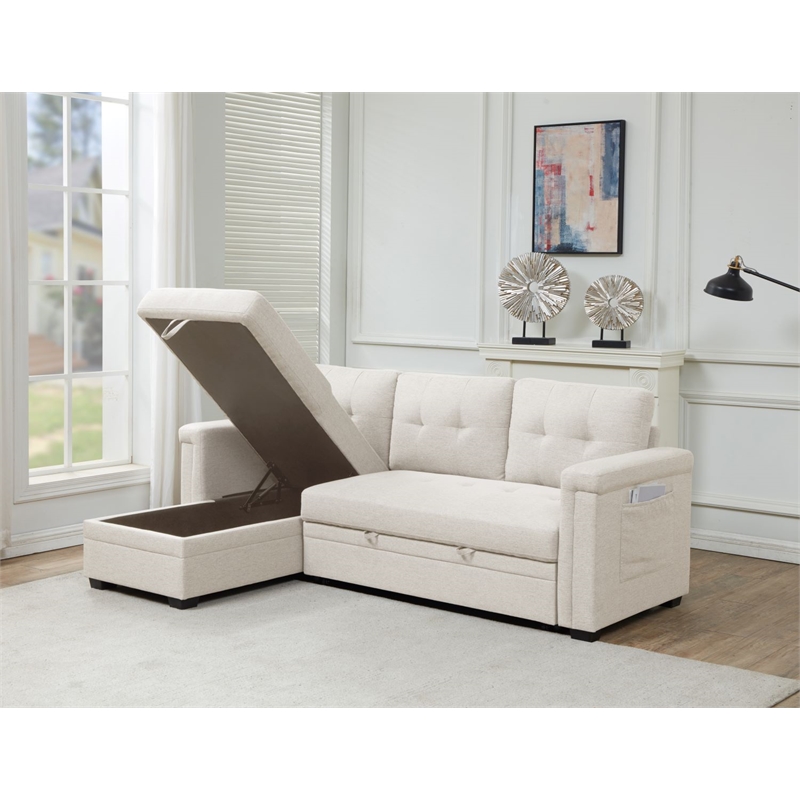 Pemberly Row Storage Reversible Conversible Sectional Sofa Sleeper in Cream