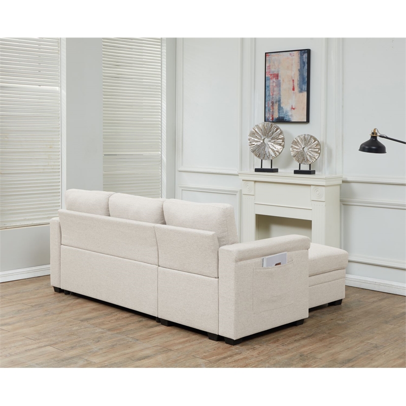 Pemberly Row Storage Reversible Conversible Sectional Sofa Sleeper in Cream