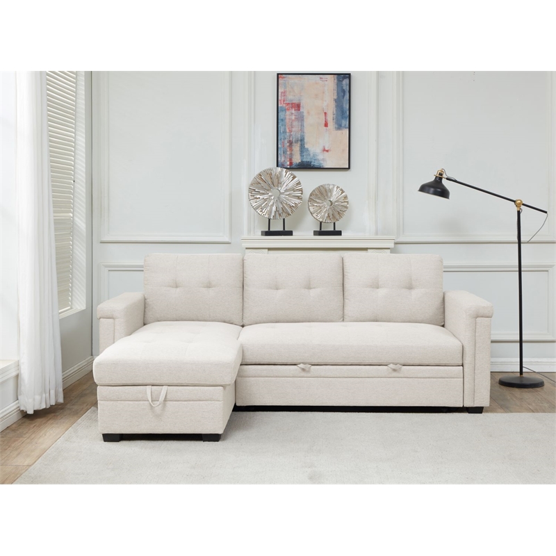 Pemberly Row Storage Reversible Conversible Sectional Sofa Sleeper in Cream