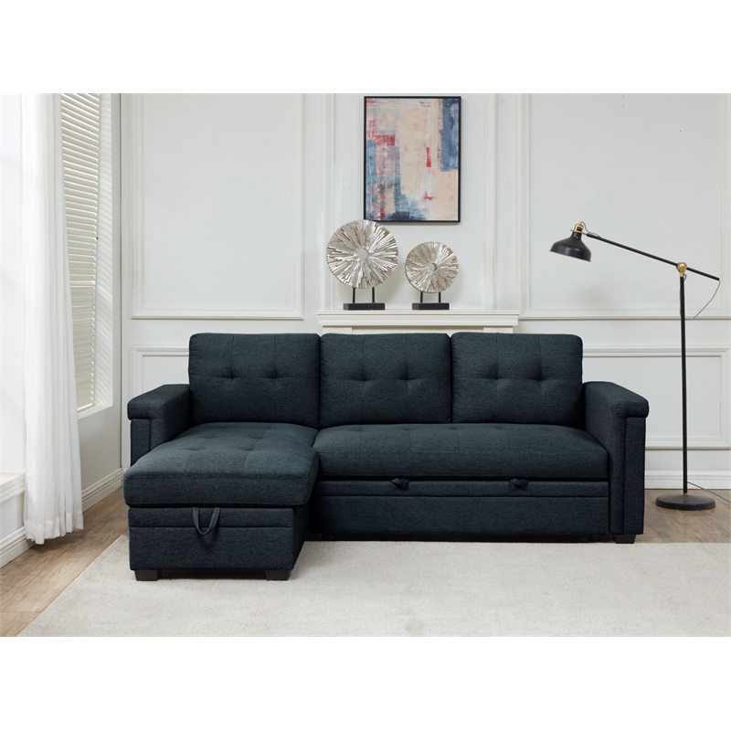 Pemberly Row Storage Reversible Conversible Sectional Sofa Sleeper in Charcoal