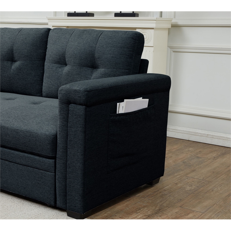 Pemberly Row Storage Reversible Conversible Sectional Sofa Sleeper in Charcoal