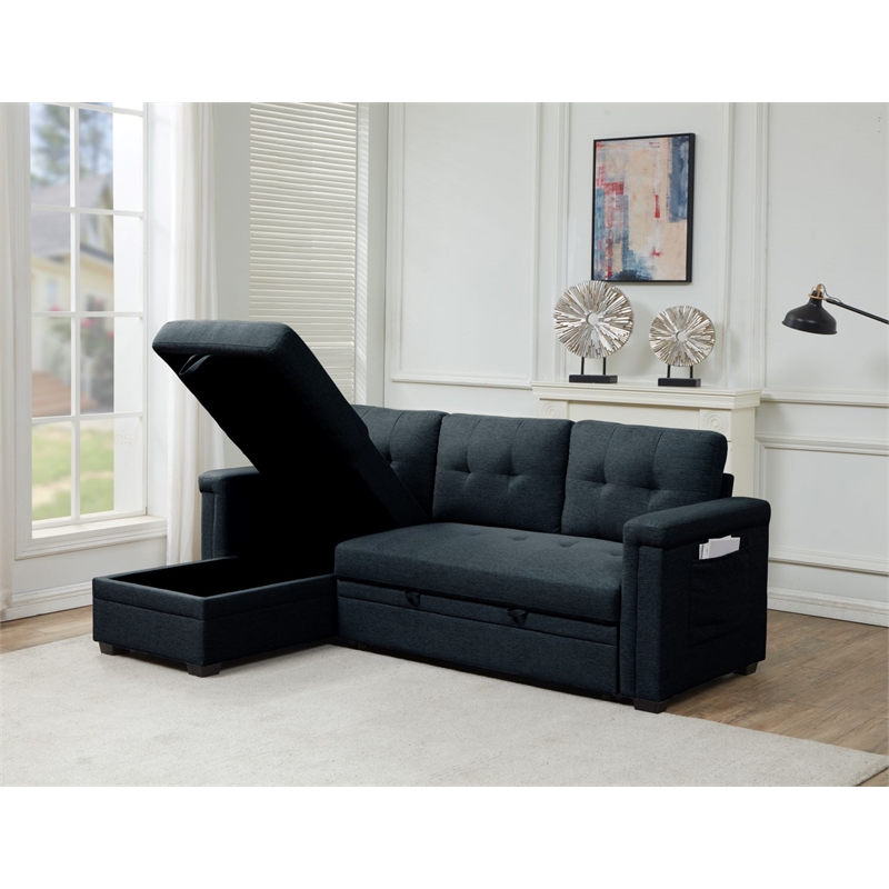 Pemberly Row Storage Reversible Conversible Sectional Sofa Sleeper in Charcoal