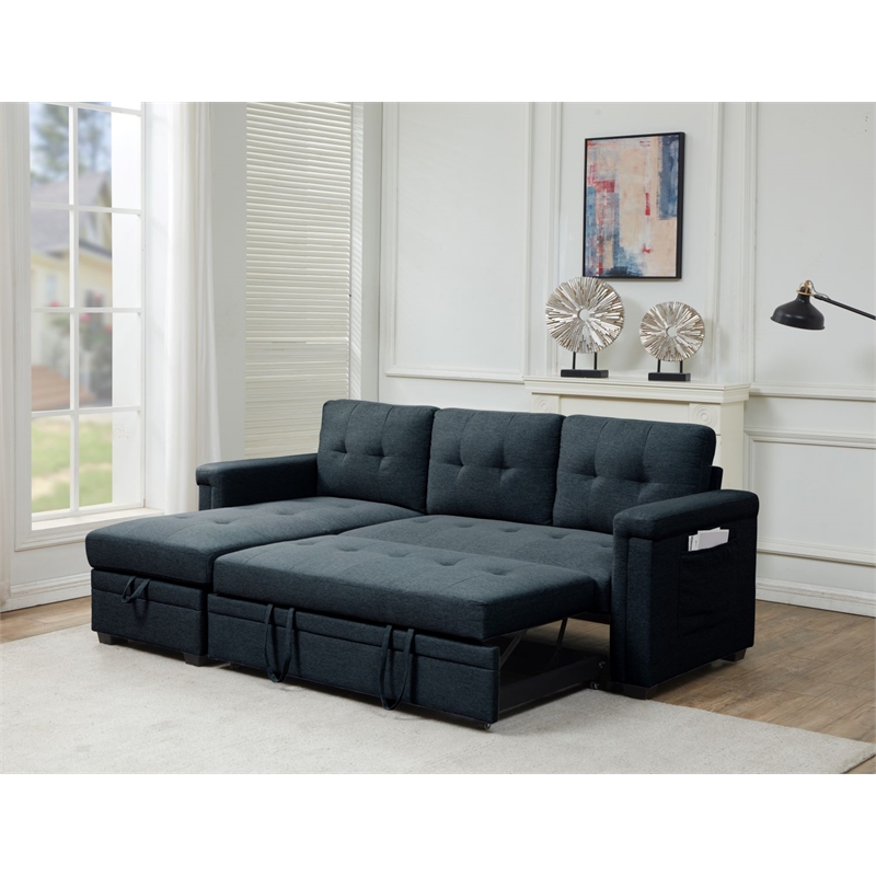 Pemberly Row Storage Reversible Conversible Sectional Sofa Sleeper in Charcoal