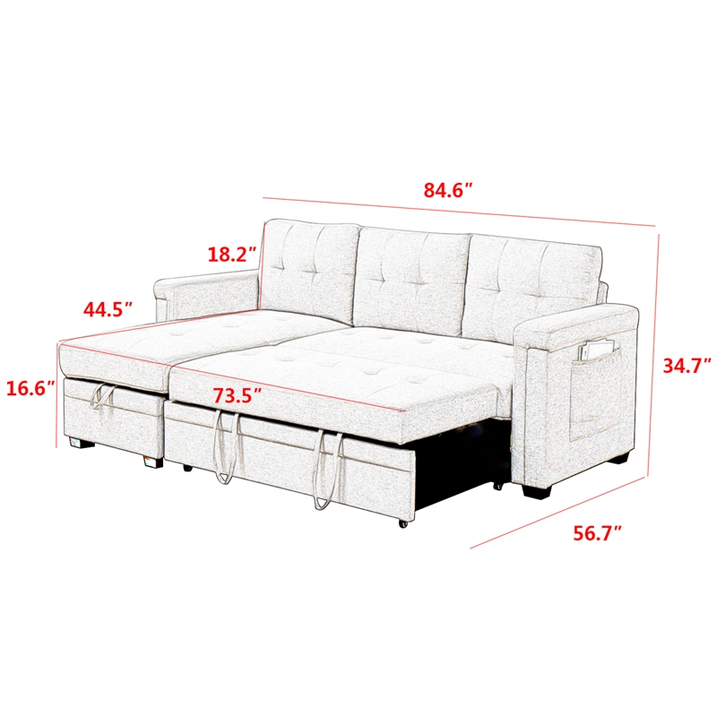 Pemberly Row Storage Reversible Conversible Sectional Sofa Sleeper in Charcoal