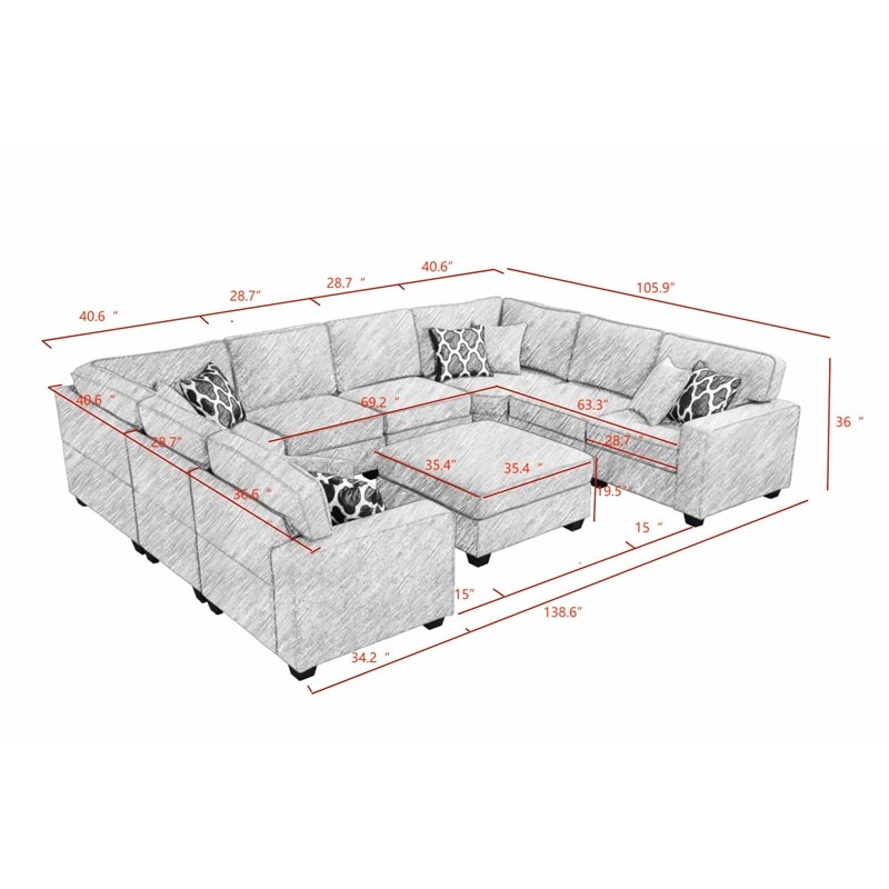 Pemberly Row Flexible Combination Modular Sectional Sofa in Charcoal