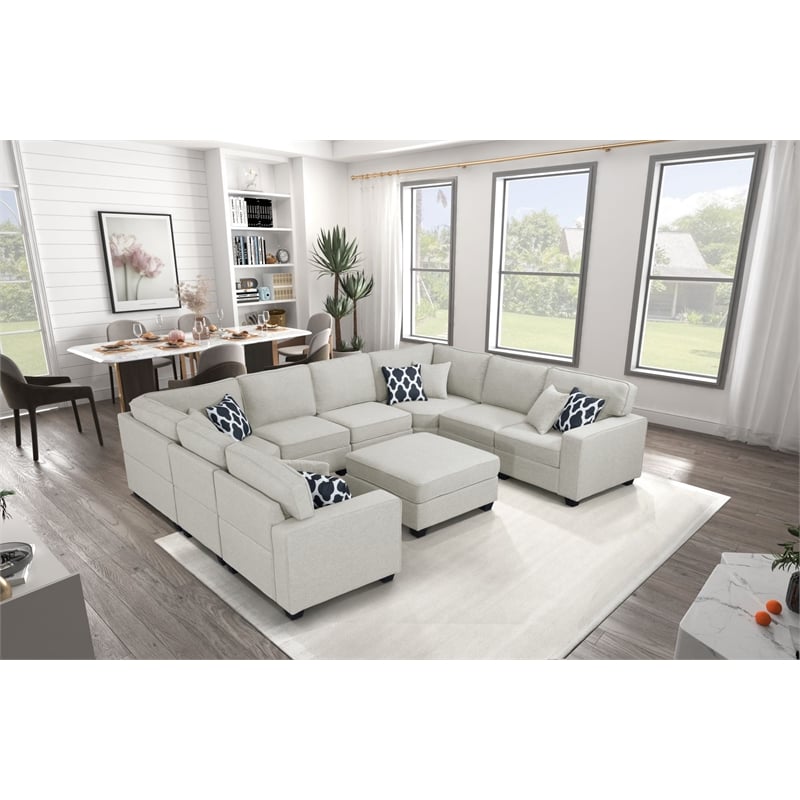 Pemberly Row Fabric Flexible Combination Cream Module Reversible Sectional Sofa
