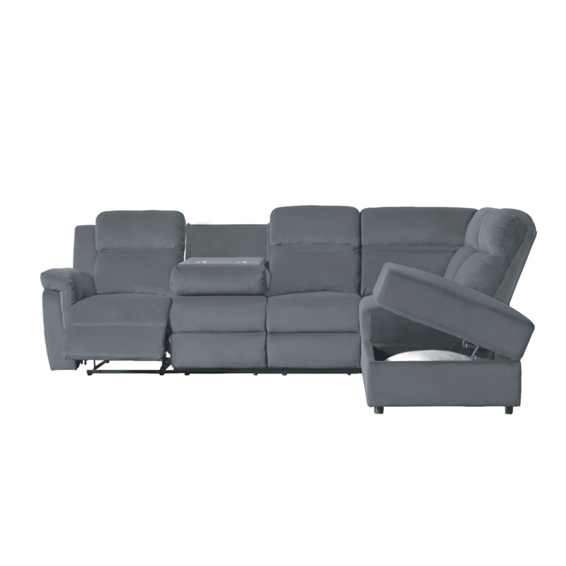 Pemberly Row Recliner Storage Upholstery Sectional Sofa Couch in Gray