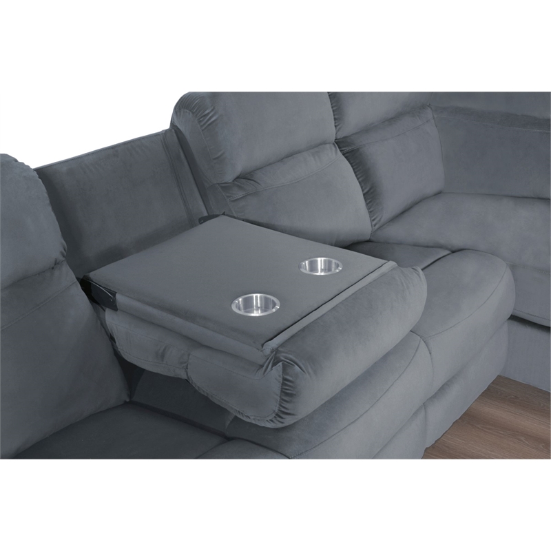 Pemberly Row Recliner Storage Upholstery Sectional Sofa Couch in Gray