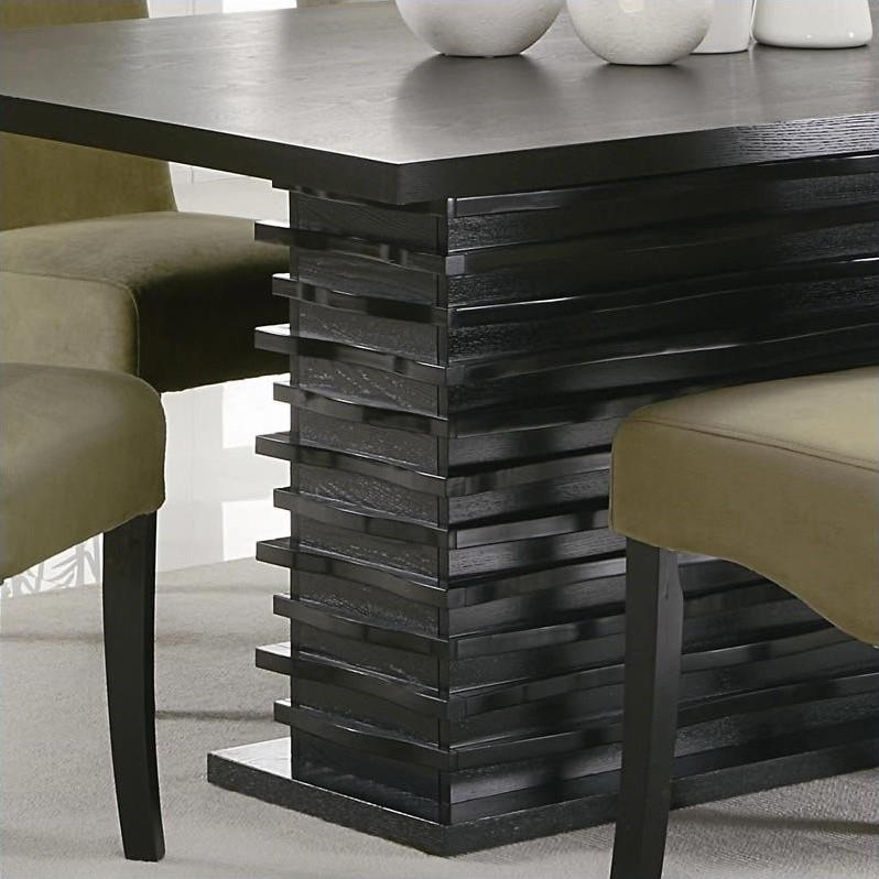 Pemberly Row Contemporary Rectangle Pedestal Wood Dining Table in Black