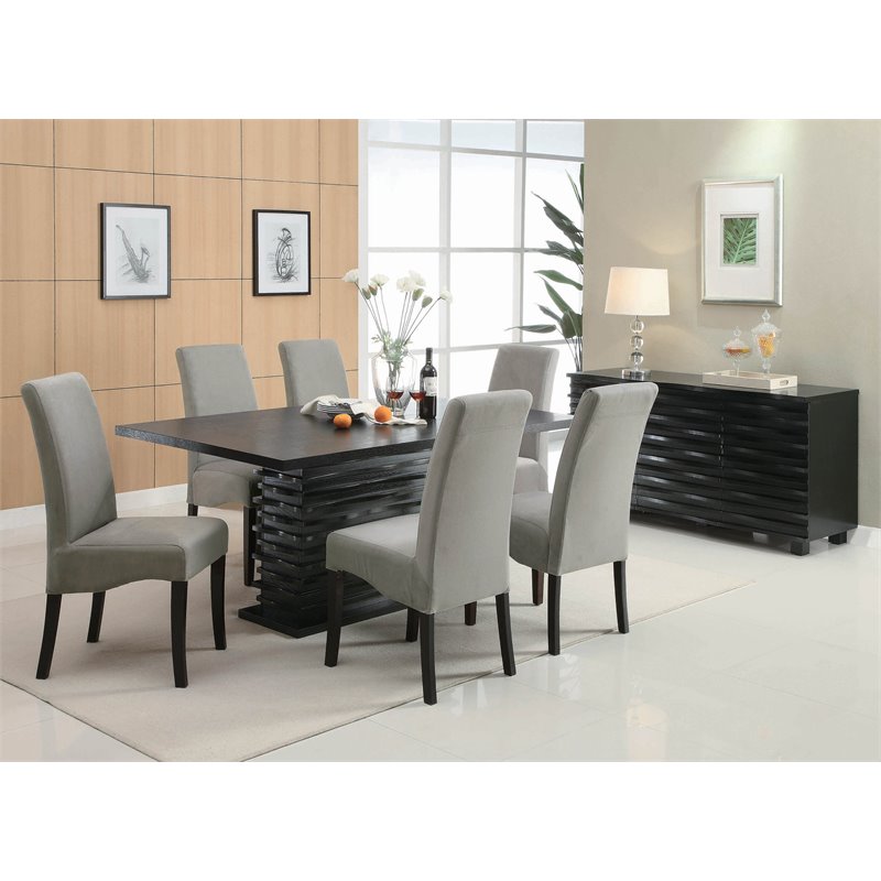 Pemberly Row Contemporary Rectangle Pedestal Wood Dining Table in Black