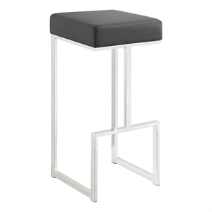 Pemberly Row Contemporary Square Faux Leather Bar Stool in Gray and Chrome