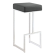 Pemberly Row Contemporary Square Faux Leather Bar Stool in Gray and Chrome