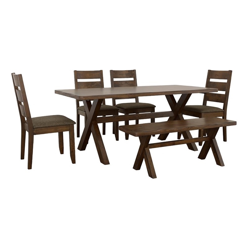 Pemberly Row 6-piece Farmhouse Wood Dining Room Set Knotty Nutmeg and Gray