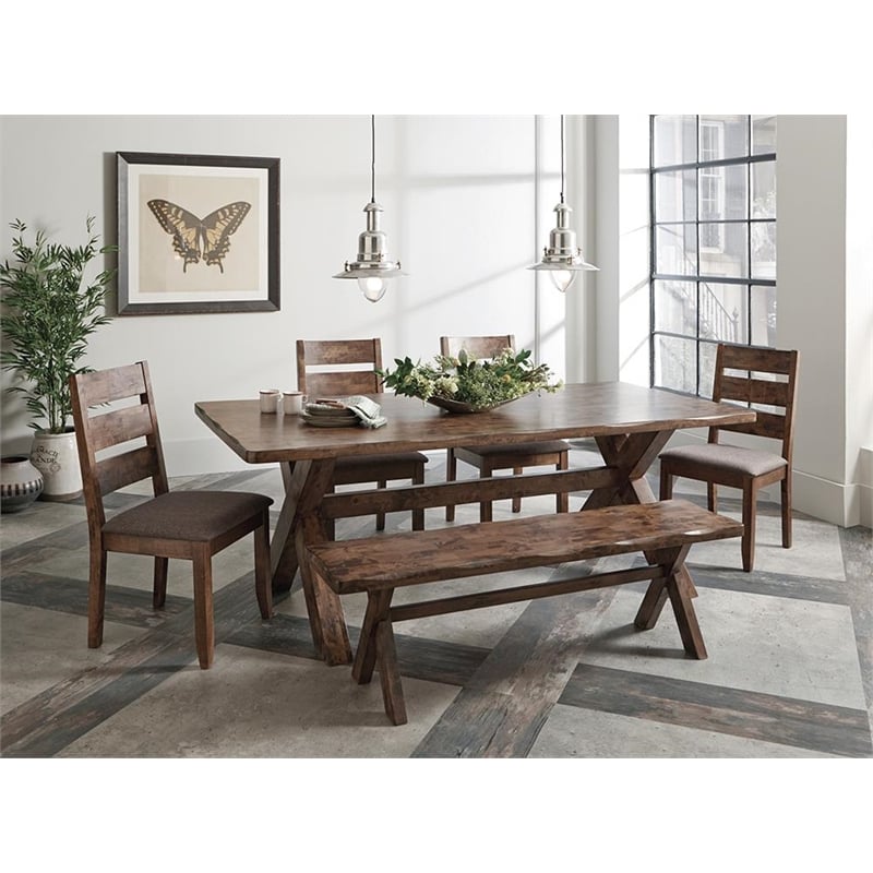 Pemberly Row 6-piece Farmhouse Wood Dining Room Set Knotty Nutmeg and Gray