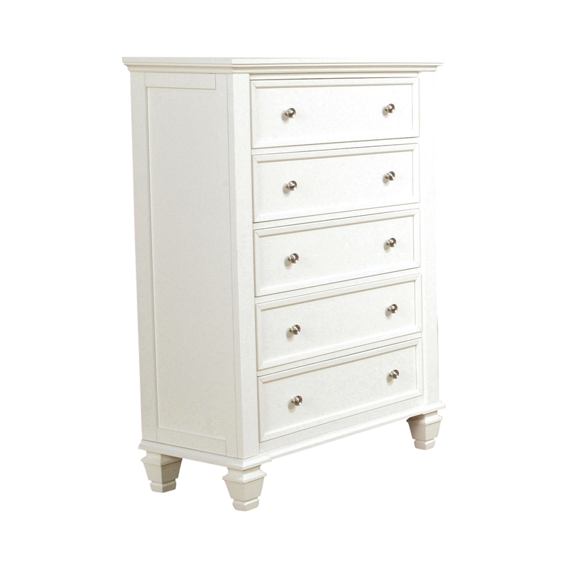 Pemberly Row Coastal 5-Piece Wood Queen Panel Bedroom Set in White