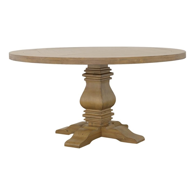 Pemberly Row Traditional Round Pedestal Wood Dining Table in Natural