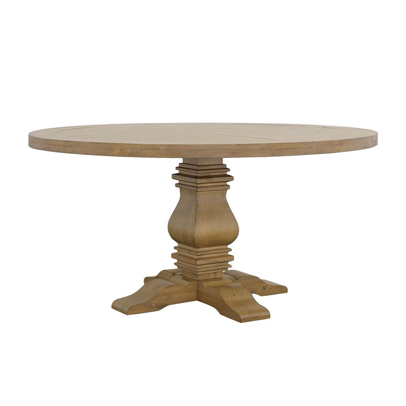 Pemberly Row Traditional Round Pedestal Wood Dining Table in Natural