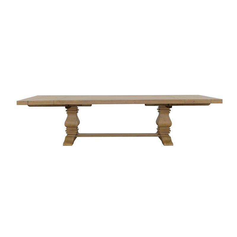 Pemberly Row Extendable Double Pedestal Wood Dining Table in Natural