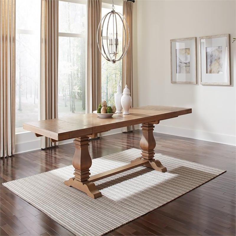 Pemberly Row Extendable Double Pedestal Wood Dining Table in Natural