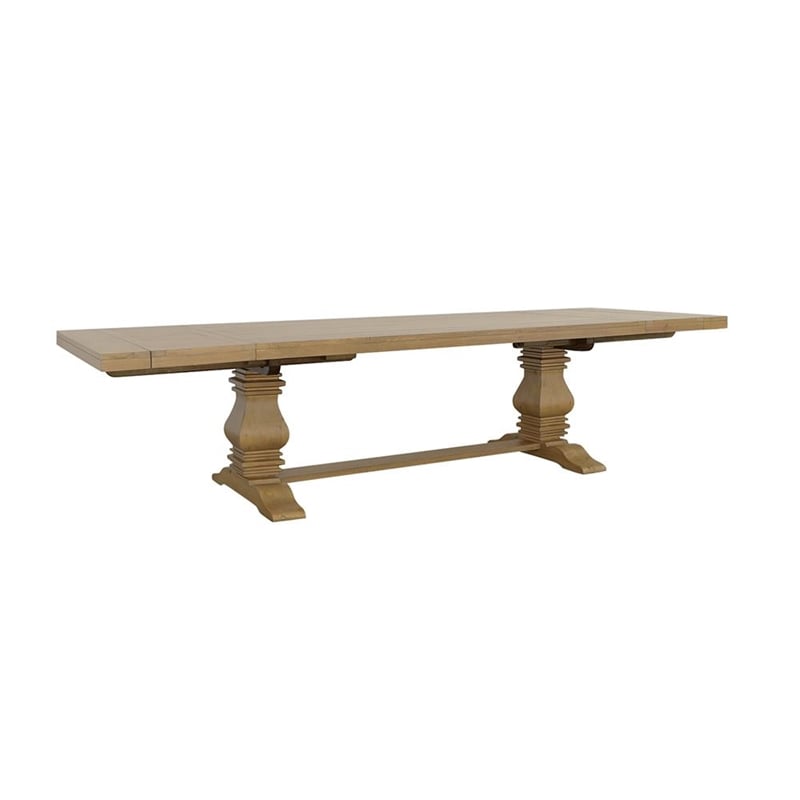 Pemberly Row Extendable Double Pedestal Wood Dining Table in Natural