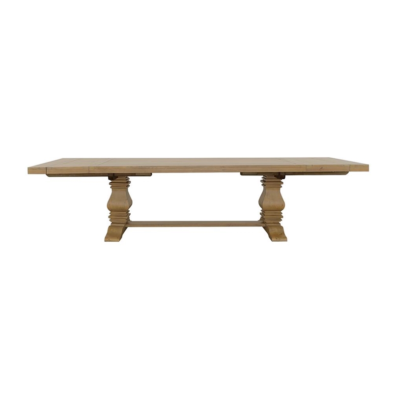 Pemberly Row Extendable Double Pedestal Wood Dining Table in Natural