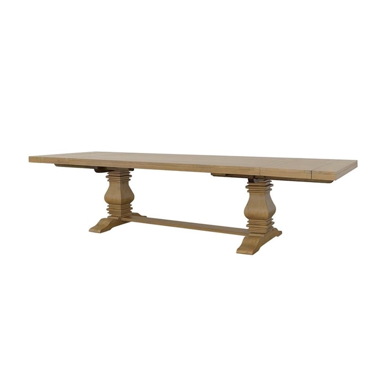Pemberly Row Extendable Double Pedestal Wood Dining Table in Natural