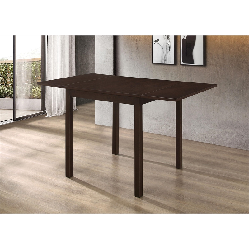 Pemberly Row Transitional Wood Dining Table with Drop Leaf in Cappuccino