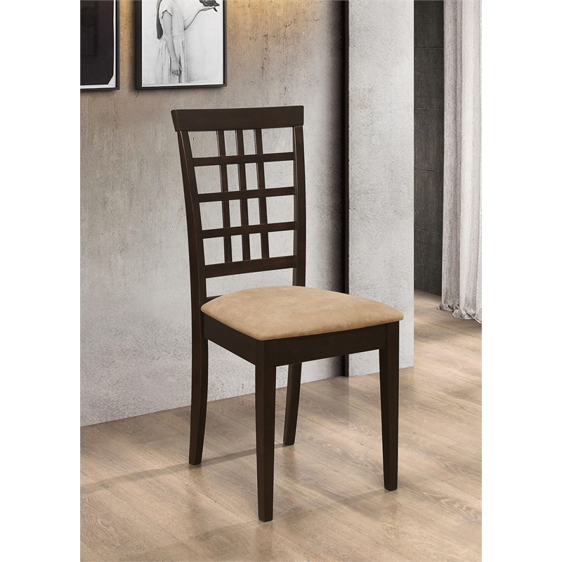 Pemberly Row Transitional Lattice Back Wood Dining Chairs in Cappuccino