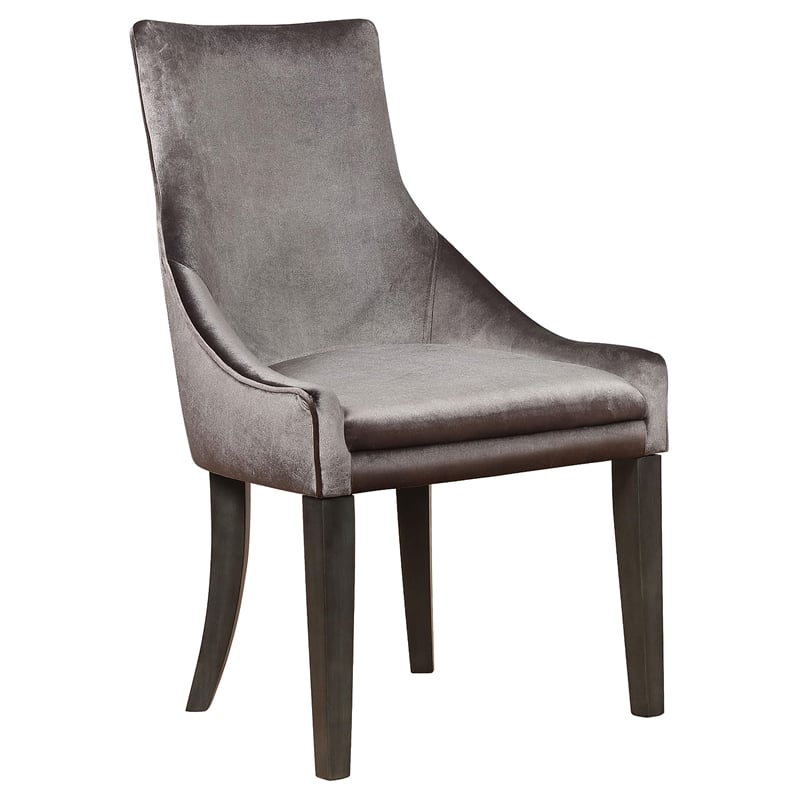 Pemberly Row Transitional Upholstered Velvet Demi Wing Chairs in Gray