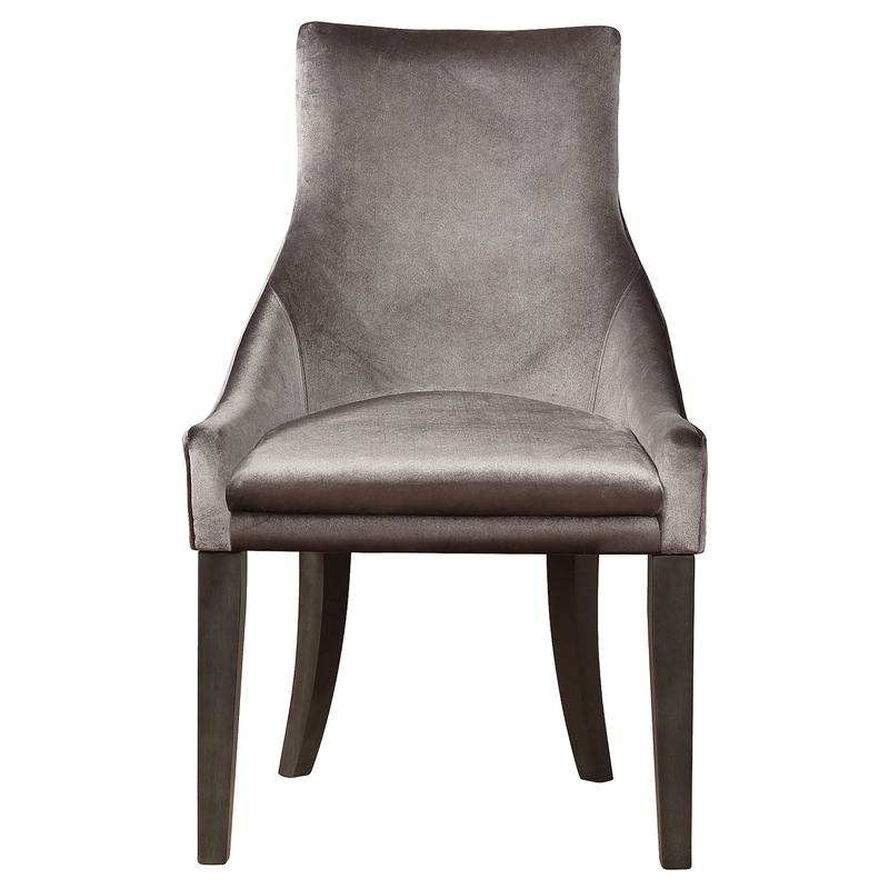 Pemberly Row Transitional Upholstered Velvet Demi Wing Chairs in Gray