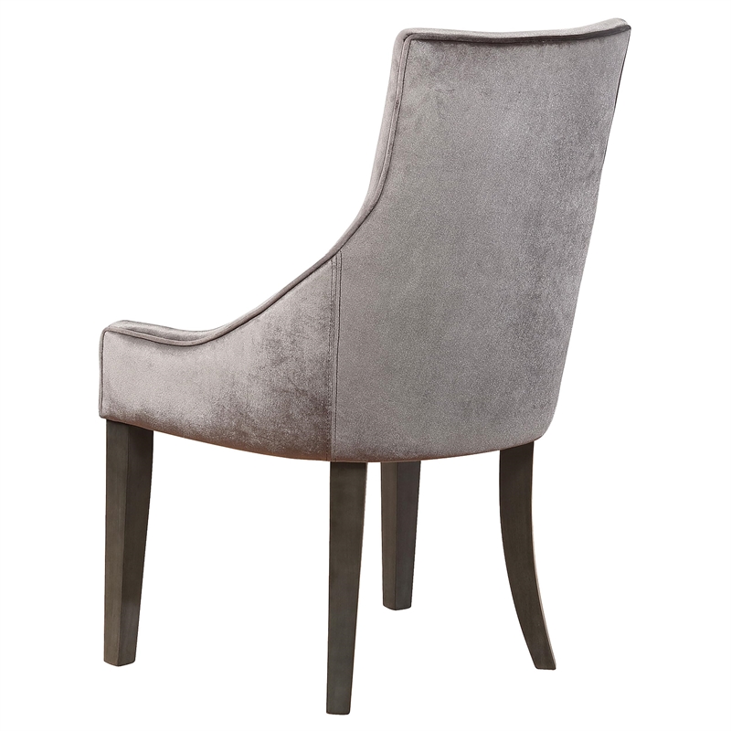 Pemberly Row Transitional Upholstered Velvet Demi Wing Chairs in Gray