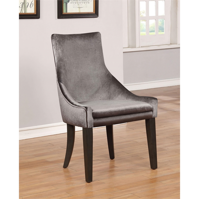 Pemberly Row Transitional Upholstered Velvet Demi Wing Chairs in Gray