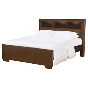 Pemberly Row Contemporary Bookcase Wood Queen Platform Bed in Cappuccino