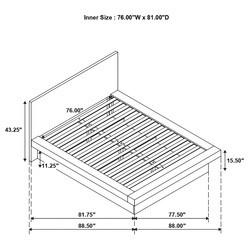 Pemberly Row Wood Eastern King Platform Bed with Rail Seating in White