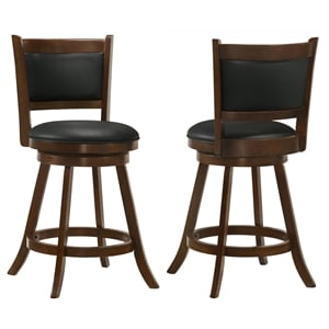 Pemberly Row Upholstered Faux Leather Swivel Counter Height Stools in Black