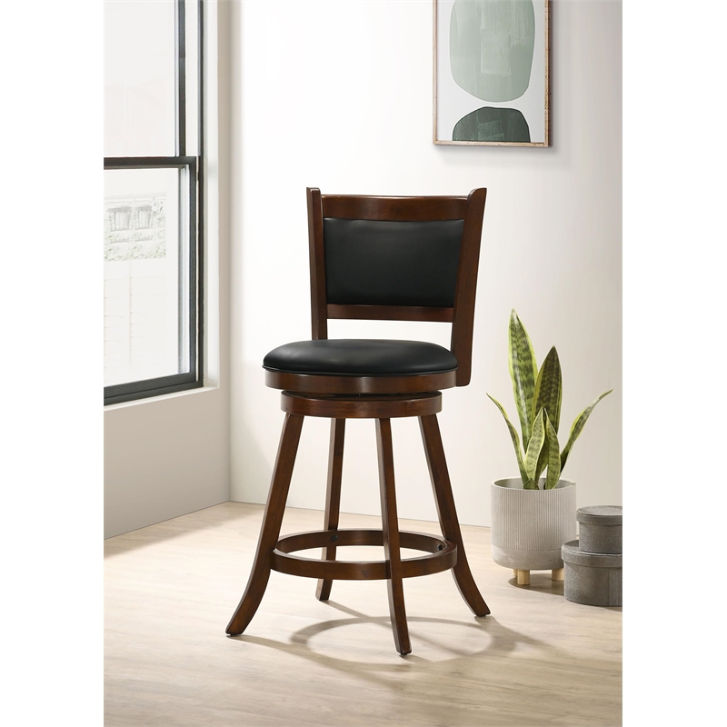 Pemberly Row Upholstered Faux Leather Swivel Counter Height Stools in Black