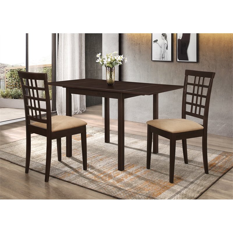 Pemberly Row 3-piece Drop Leaf Wood Dining Set Cappuccino and Tan