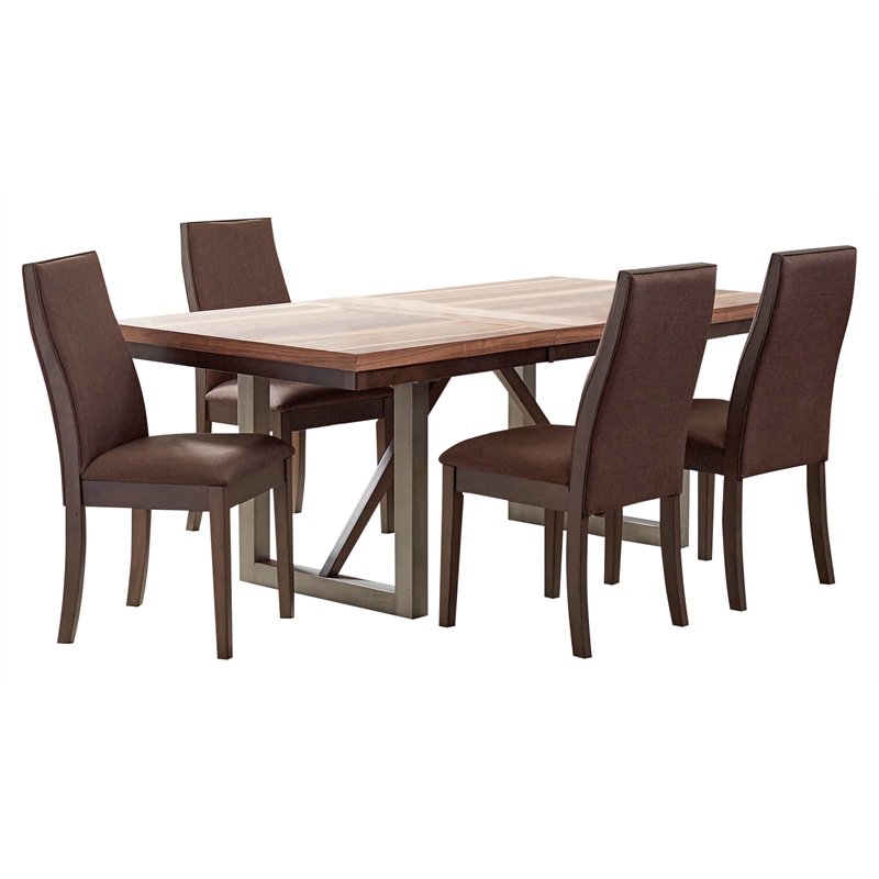 Pemberly Row 5-piece Wood Dining Room Set Natural Walnut and Cocoa Brown