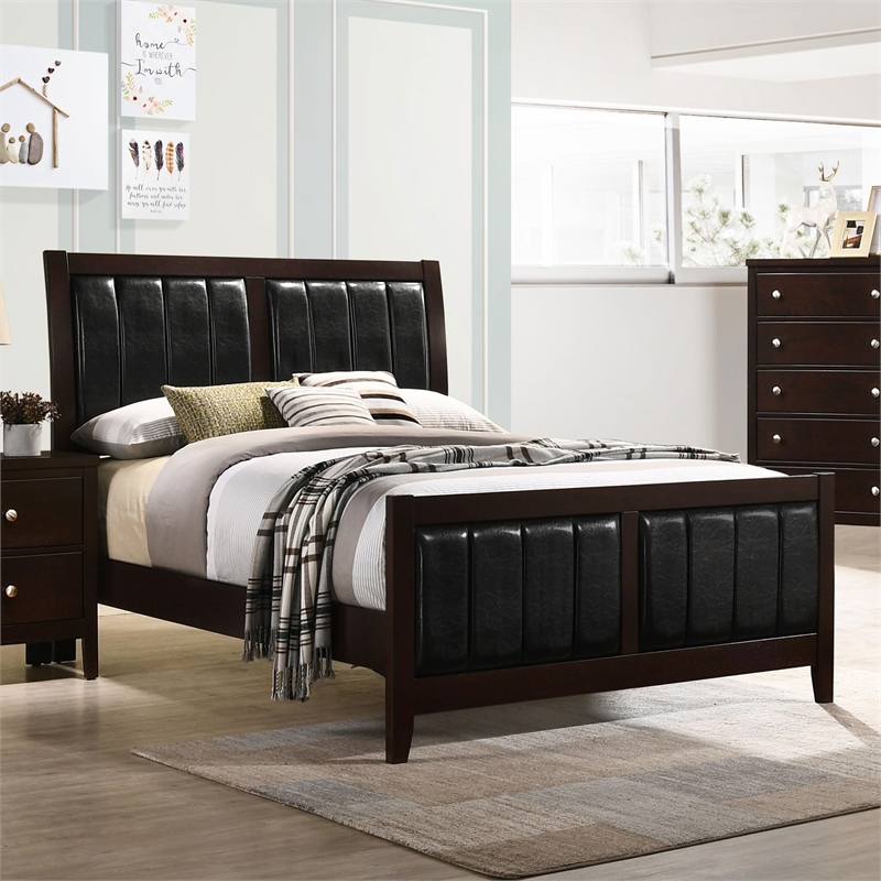 Pemberly Row Upholstered Faux Leather Full Panel Bed in Black