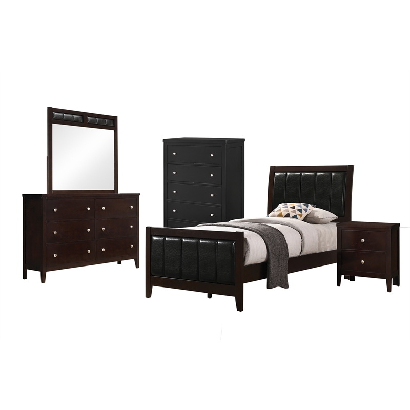 Pemberly Row 5-piece Twin Wood Bedroom Set Cappuccino and Black