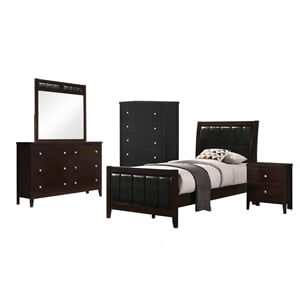Pemberly Row 5-piece Twin Wood Bedroom Set Cappuccino and Black