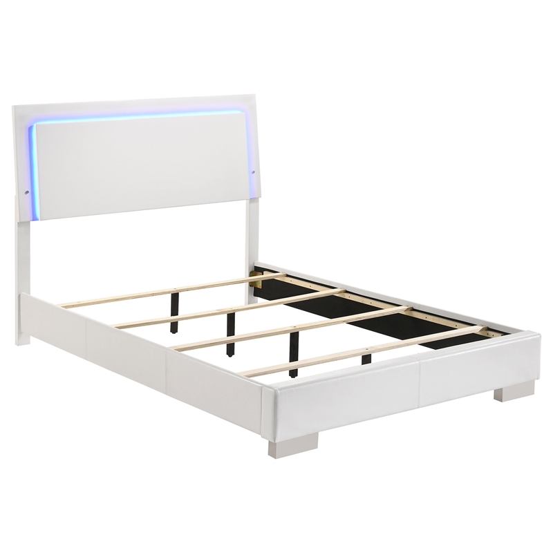 Pemberly Row Polyurethane Full Panel Bed with LED Lighting in White