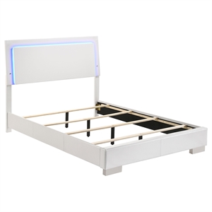 Pemberly Row Polyurethane Full Panel Bed with LED Lighting in White